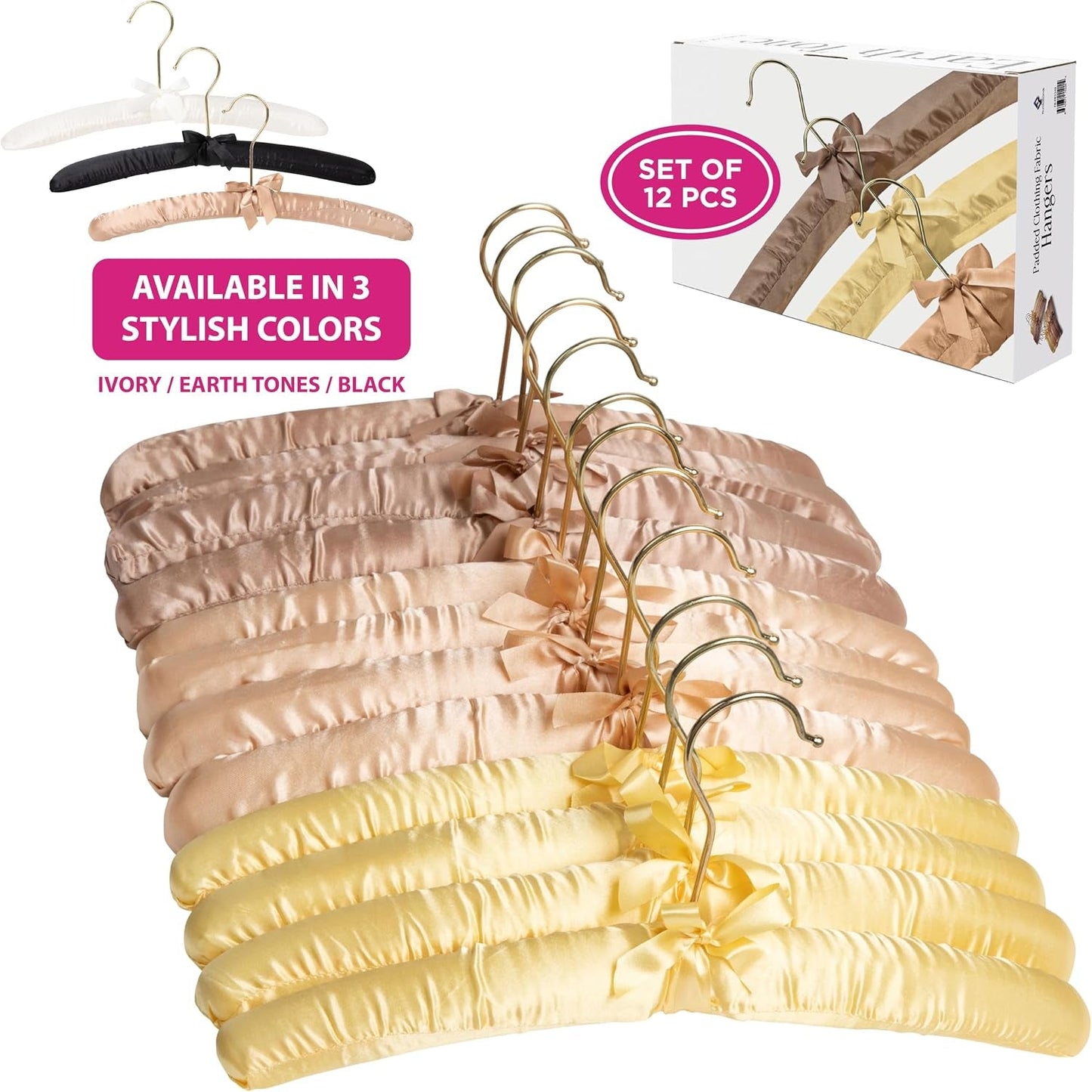 Premium Padded Hangers for Women’S Clothing, Set of 12, Earth Tone | Non-Slip Fabric Hangers for Sweaters, Dresses, Coats, Wedding & Bride Hanger