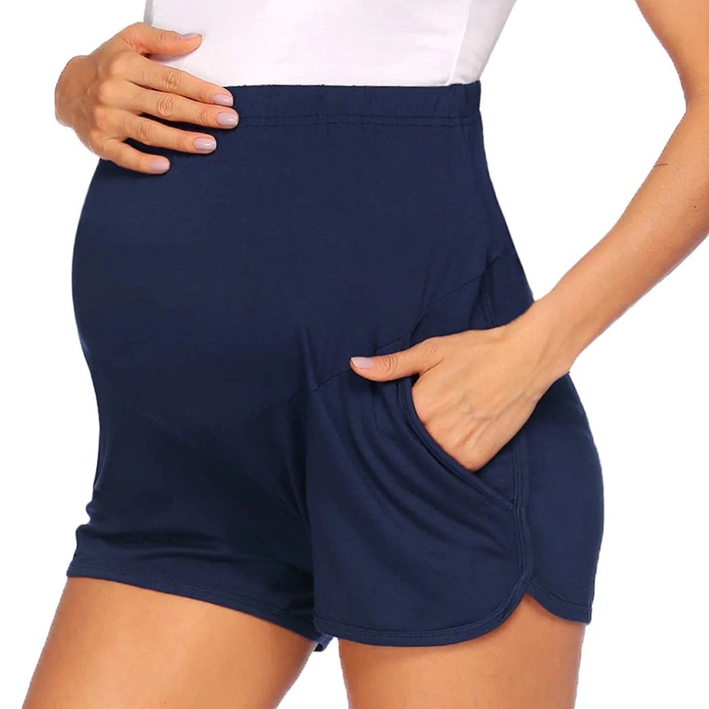 Maternity Biker Shorts Women Gashion Solid Color Breathable High Waist Support Adjustable Cute Expression Pregnancy Short with Pocket