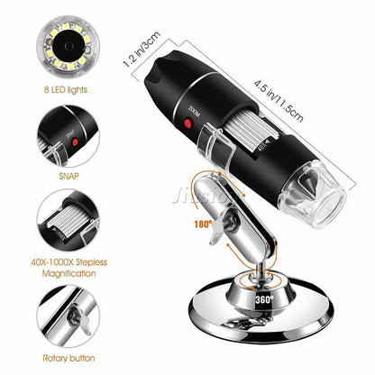 40X-1000X Magnifier 8 LED Microscope Digital Mini Camera Handheld USB Video Endoscope Micro Cam School Numerique Electronique