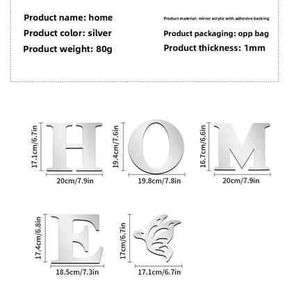3D Mirror Wall Sticker 'HOME' Logo Entrance Decorative Adhesive Wall Mirror for Home Decor