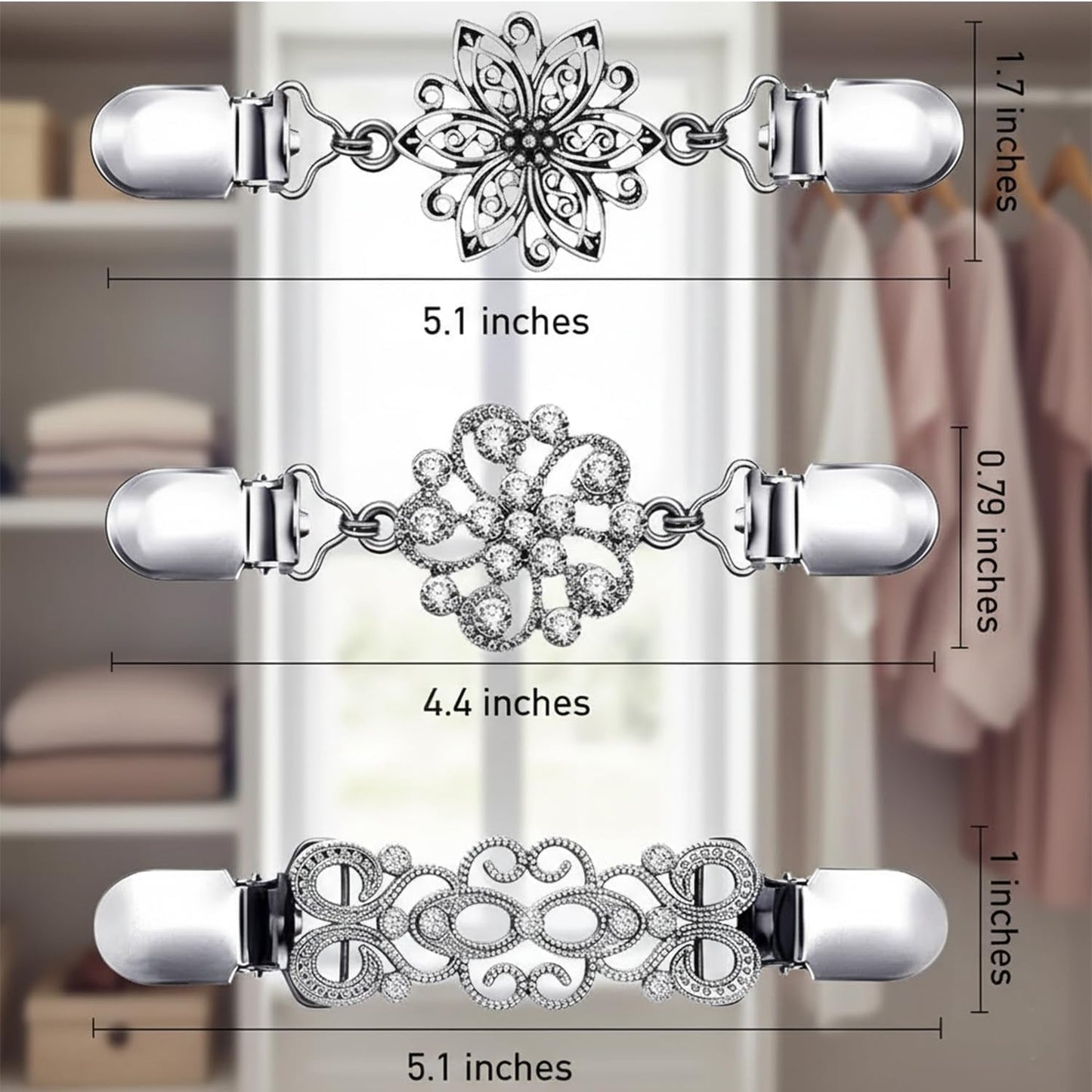 6Pcs Silver Vintage Dress Cinch Clip for Women Clothing Waist Cincher Clip | Metal Waist Cincher Clip Retro Sweater Clips for Cardigans Retro Styles Shirt Brooch Clips Durable Shawl Clip Easy-To-Use