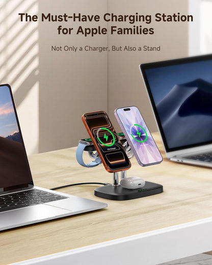 5-In-1 Magnetic Wireless Charger Dual Phone & Dual 5W Fast for Apple Watch |  902M Charging Stand, Fast Charging Station, Compatible with Iphone 17-12, for Apple Watch Ultra/11-7