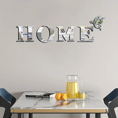 3D Mirror Wall Sticker 'HOME' Logo Entrance Decorative Adhesive Wall Mirror for Home Decor