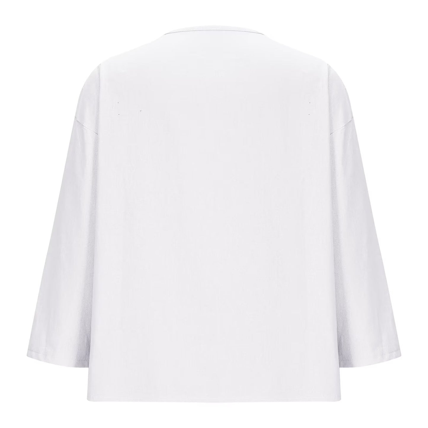 Women'S New Solid Color V-Neck Quarter 3/4 Sleeve Loose Cotton and Linen Button up Top Beach Vacation Clothes for Women White XXXL