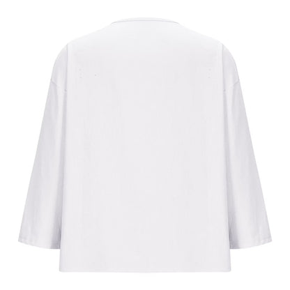 Women'S New Solid Color V-Neck Quarter 3/4 Sleeve Loose Cotton and Linen Button up Top Beach Vacation Clothes for Women White XXXL