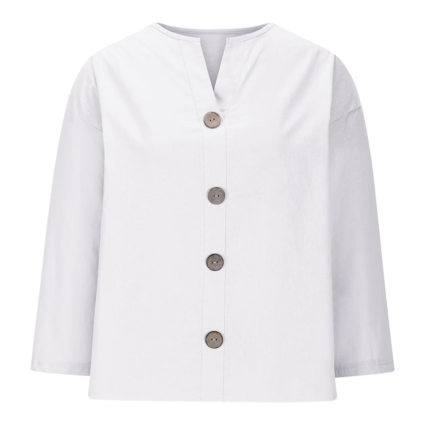 Women'S New Solid Color V-Neck Quarter 3/4 Sleeve Loose Cotton and Linen Button up Top Beach Vacation Clothes for Women White XXXL