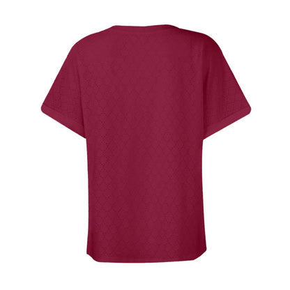 Summer Women Blouses  Summer Tops for Women'S Fashion Casual Solid Color Button V Neck T-Shirt Tops Blouse for Women Wine S