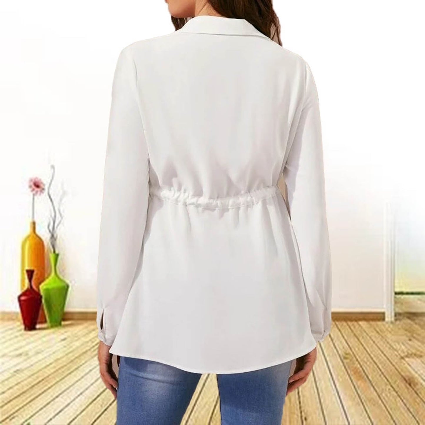 Winter Maternity Clothes,Long Sleeve Maternity Tops,Nursing Maternity Shirts,V-Neck Shirt Solid Color Women Clothing Pleated High Waisted Lace up Pregnant Shirt