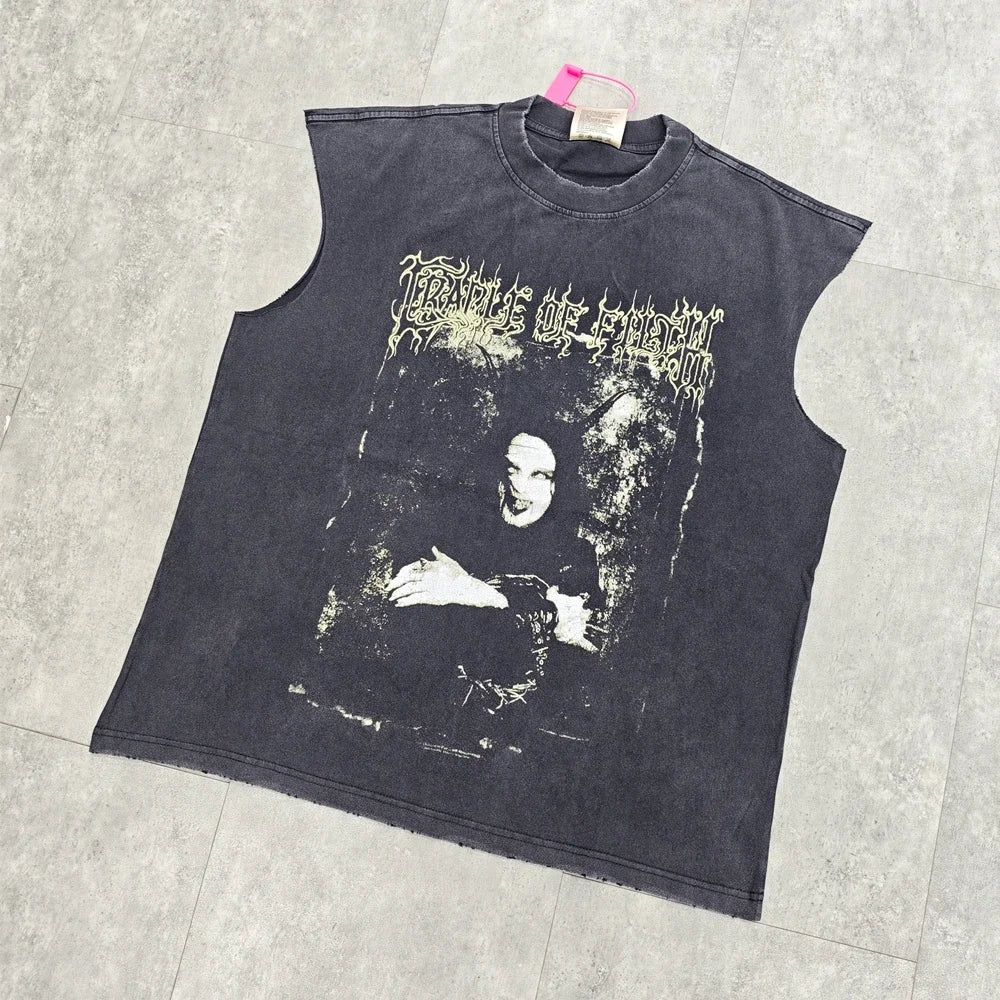 Yao Fashion Casual Oversize Streetwear Sleeveless Baggy Print Tops Men Clothing Band Punk Rock Retro Cotton Tank Vest for Men