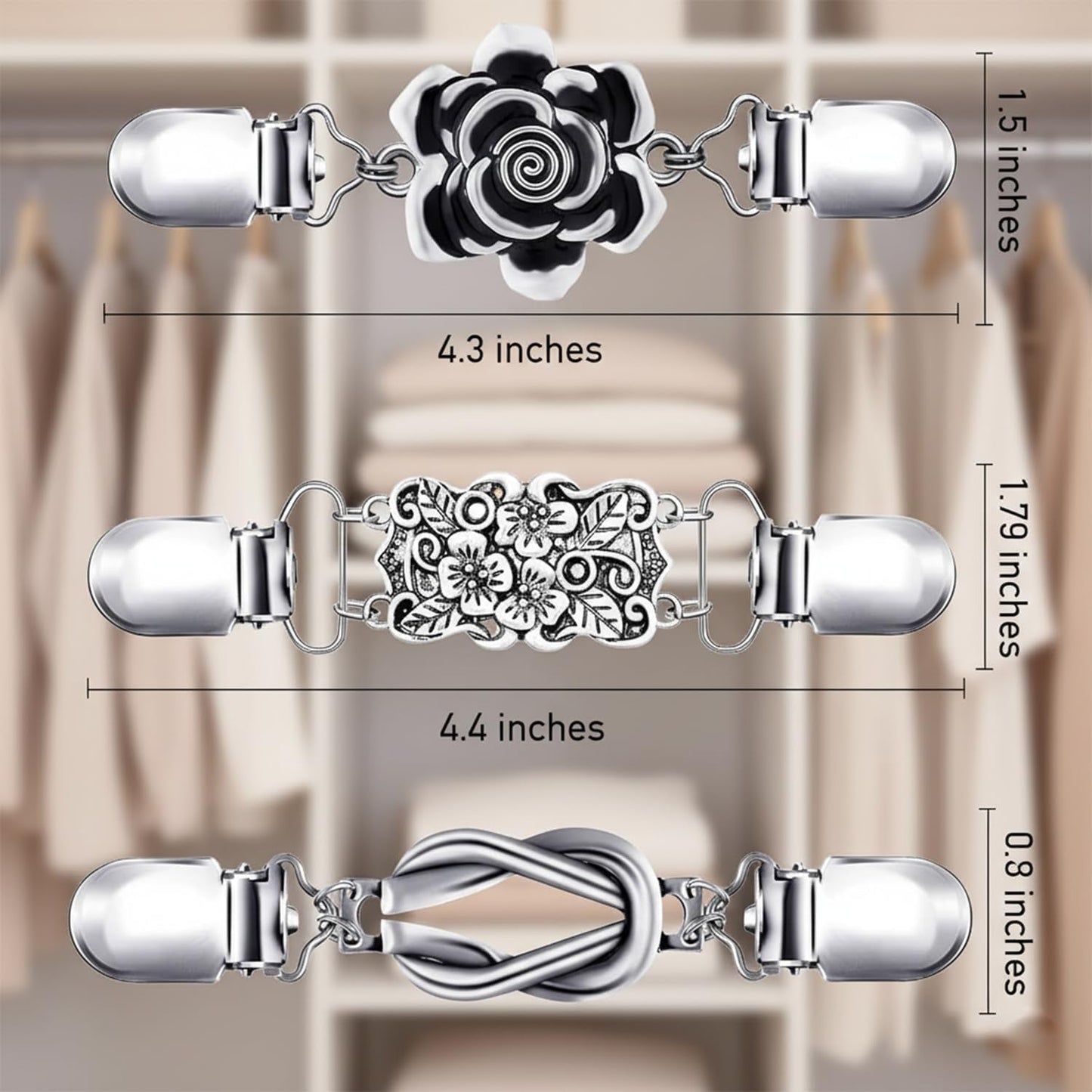 6Pcs Silver Vintage Dress Cinch Clip for Women Clothing Waist Cincher Clip | Metal Waist Cincher Clip Retro Sweater Clips for Cardigans Retro Styles Shirt Brooch Clips Durable Shawl Clip Easy-To-Use