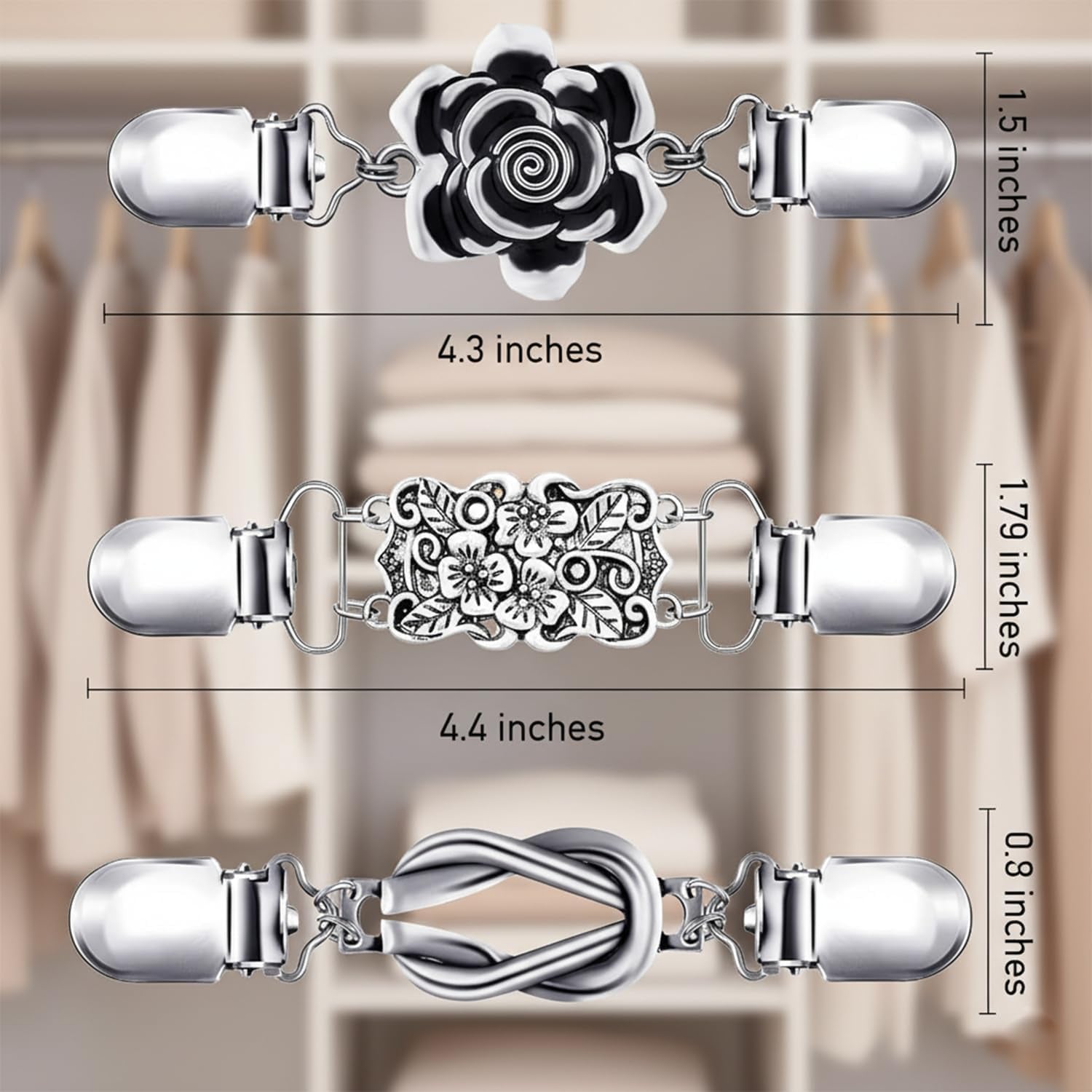 6Pcs Silver Vintage Dress Cinch Clip for Women Clothing Waist Cincher Clip | Metal Waist Cincher Clip Retro Sweater Clips for Cardigans Retro Styles Shirt Brooch Clips Durable Shawl Clip Easy-To-Use