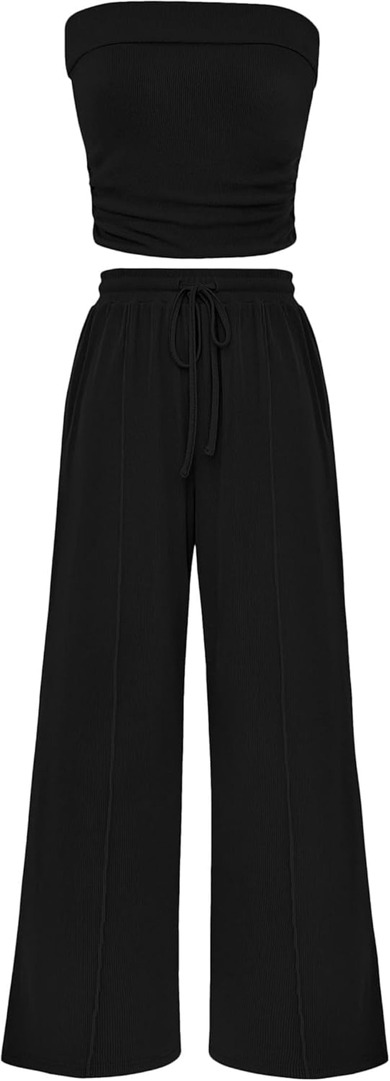 2 Piece Sets for Women Spring Summer Outfits | Ribbed Knit Crop Tube Top & Wide Leg Pants,Comfy Matching Lounge Set,Trendy Y2K,Resort Wear,Airport Travel Vacation Outfits
