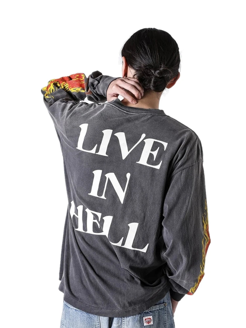Yao Fashion SAINT of Michael Flame Graphics Print Casual Vintage Streetwear Long Sleeve Men Clothing Oversize Baggy Men T Shirt