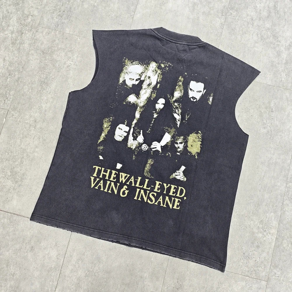 Yao Fashion Casual Oversize Streetwear Sleeveless Baggy Print Tops Men Clothing Band Punk Rock Retro Cotton Tank Vest for Men