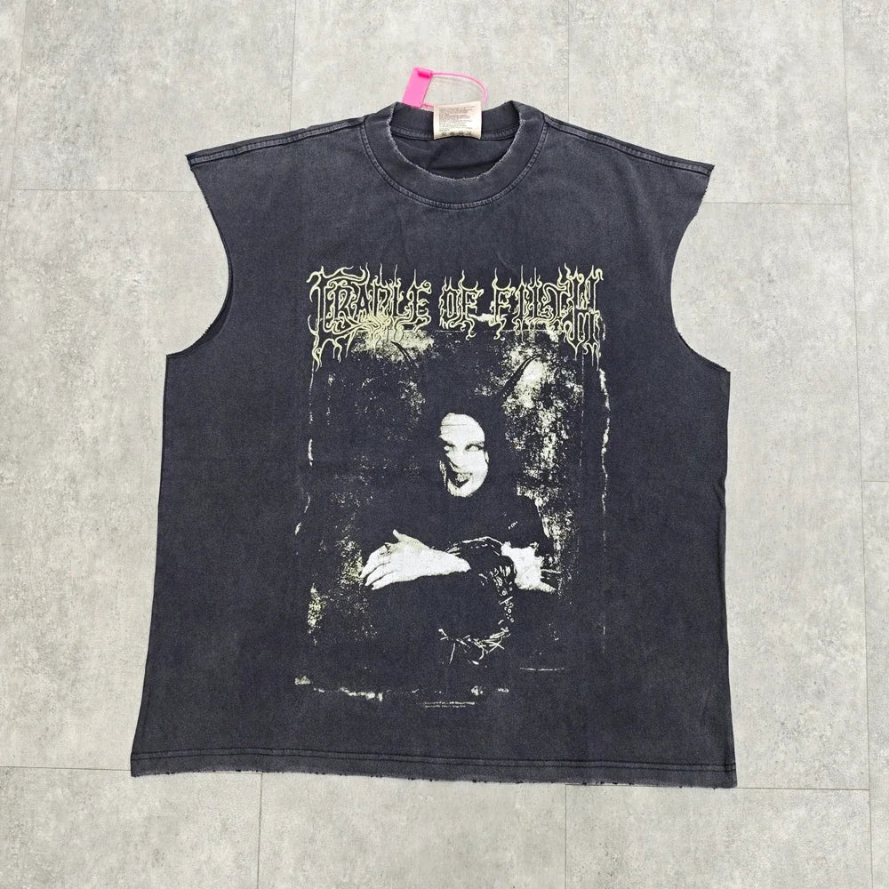 Yao Fashion Casual Oversize Streetwear Sleeveless Baggy Print Tops Men Clothing Band Punk Rock Retro Cotton Tank Vest for Men