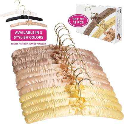 Premium Padded Hangers for Women’S Clothing, Set of 12, Earth Tone | Non-Slip Fabric Hangers for Sweaters, Dresses, Coats, Wedding & Bride Hanger