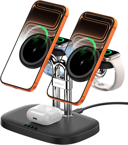 5-In-1 Magnetic Wireless Charger Dual Phone & Dual 5W Fast for Apple Watch |  902M Charging Stand, Fast Charging Station, Compatible with Iphone 17-12, for Apple Watch Ultra/11-7