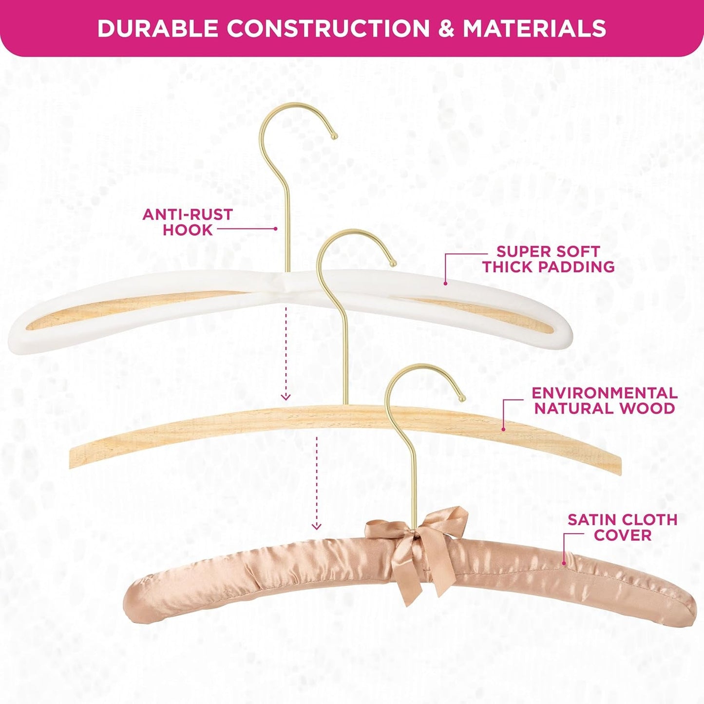 Premium Padded Hangers for Women’S Clothing, Set of 12, Earth Tone | Non-Slip Fabric Hangers for Sweaters, Dresses, Coats, Wedding & Bride Hanger