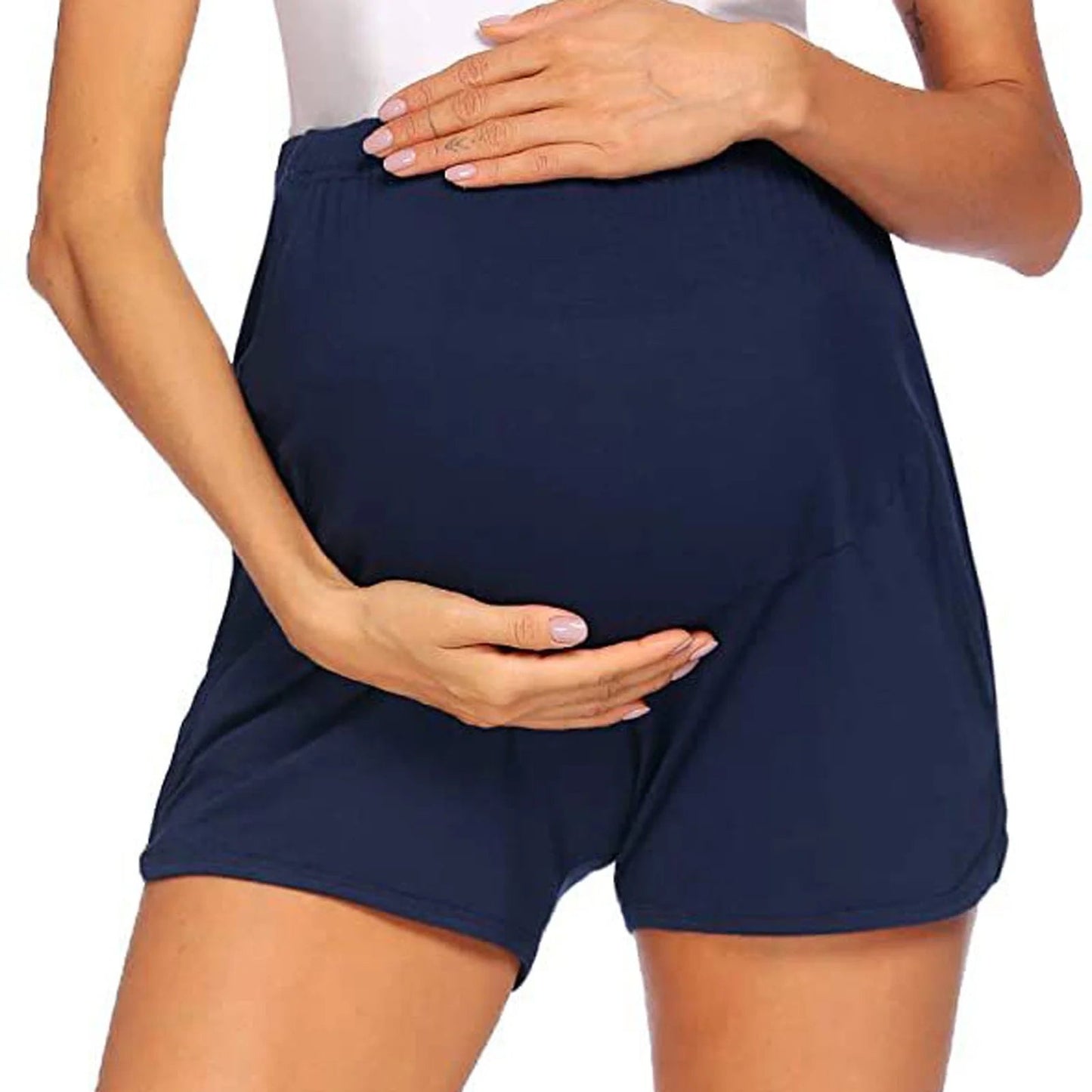 Maternity Biker Shorts Women Gashion Solid Color Breathable High Waist Support Adjustable Cute Expression Pregnancy Short with Pocket