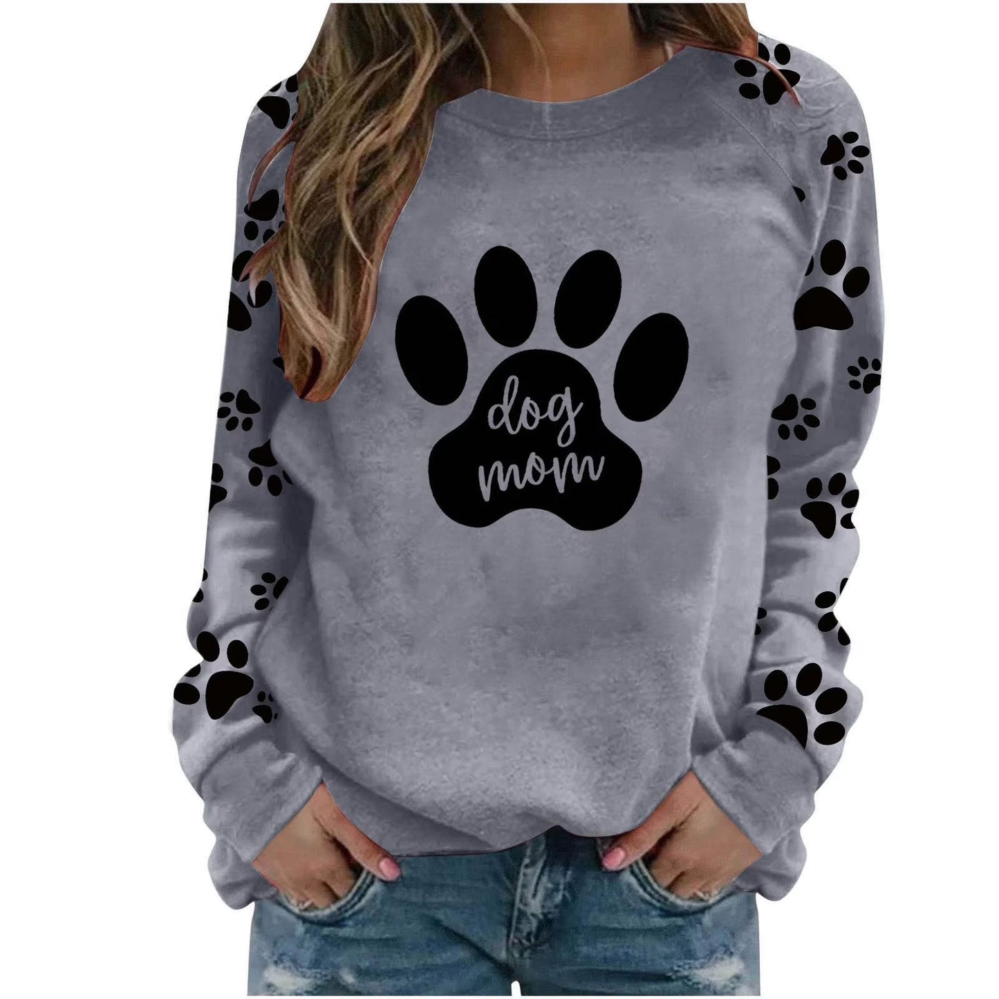 Cute Crew Neck Sweatshirts for Women Spring Fall Fashion Long Sleeve Graphic Print Pullover Tops Casual Workout Shirts(Gray,Xxl)
