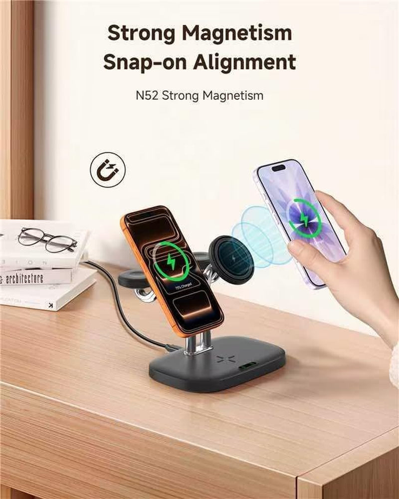 5-In-1 Magnetic Wireless Charger Dual Phone & Dual 5W Fast for Apple Watch |  902M Charging Stand, Fast Charging Station, Compatible with Iphone 17-12, for Apple Watch Ultra/11-7