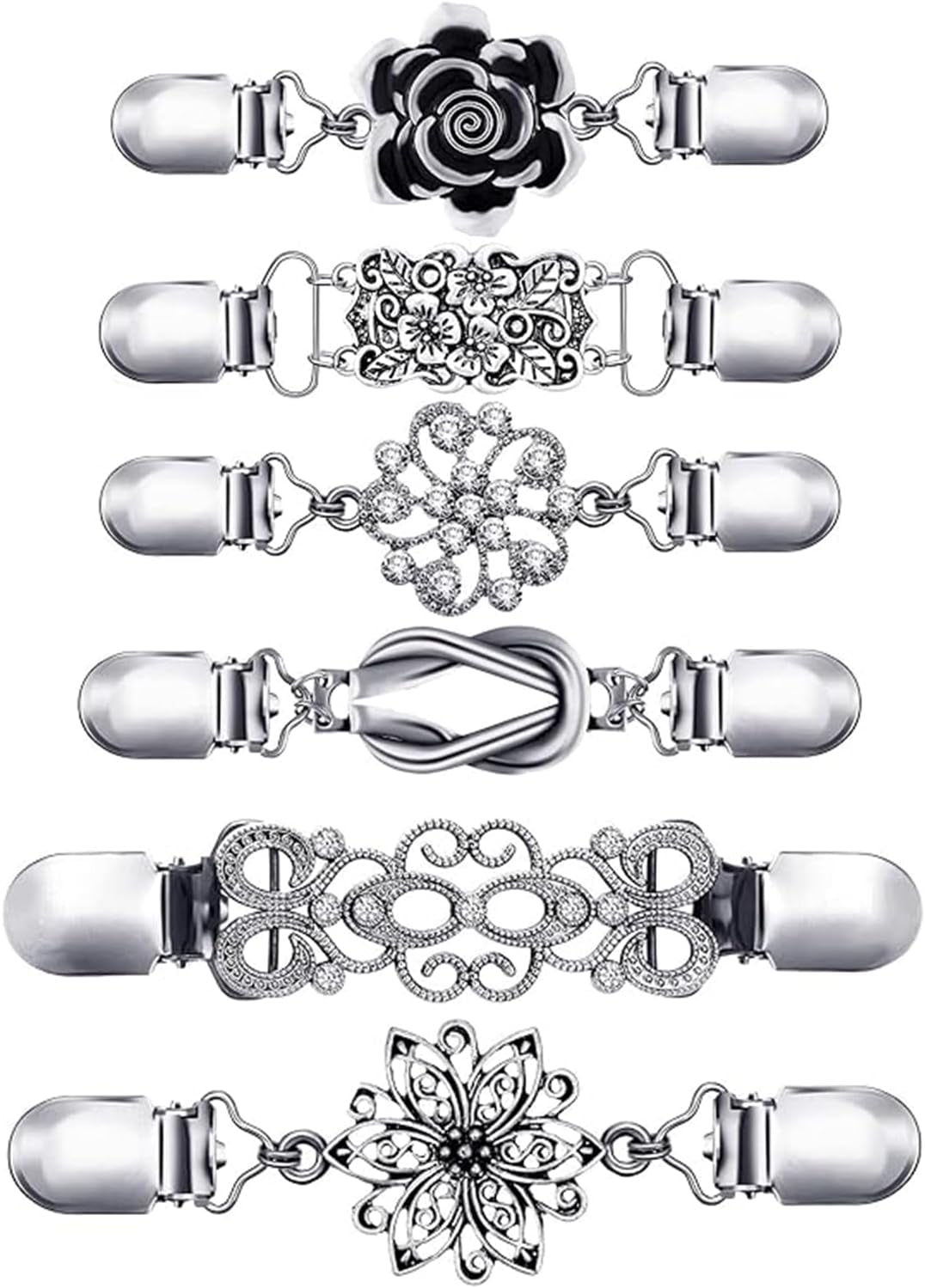 6Pcs Silver Vintage Dress Cinch Clip for Women Clothing Waist Cincher Clip | Metal Waist Cincher Clip Retro Sweater Clips for Cardigans Retro Styles Shirt Brooch Clips Durable Shawl Clip Easy-To-Use