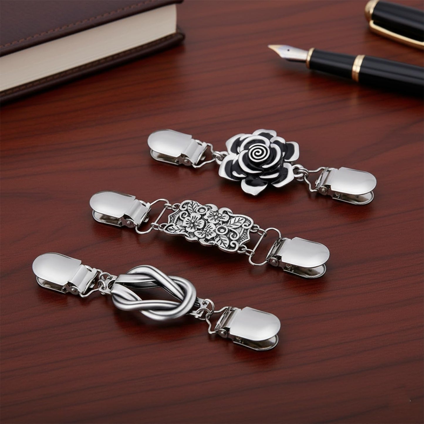 6Pcs Silver Vintage Dress Cinch Clip for Women Clothing Waist Cincher Clip | Metal Waist Cincher Clip Retro Sweater Clips for Cardigans Retro Styles Shirt Brooch Clips Durable Shawl Clip Easy-To-Use